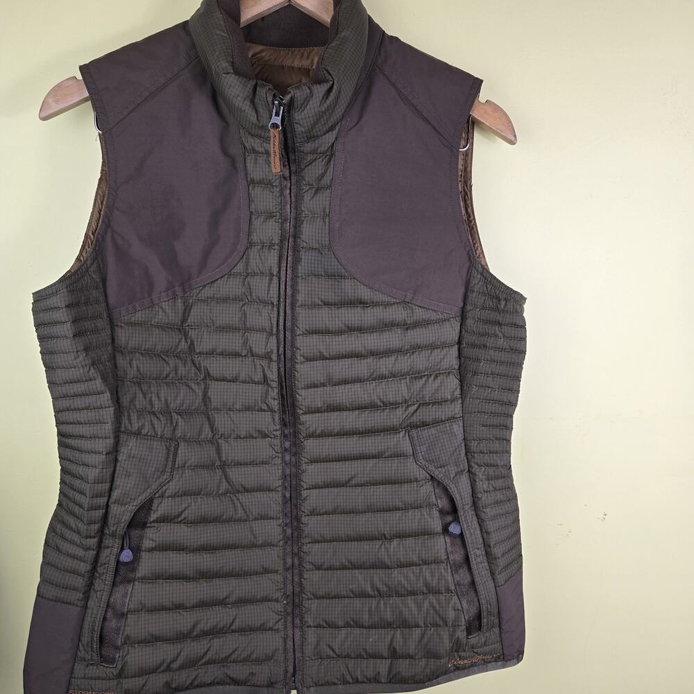 Eddie Bauer Sport Shop Vest‎ Womens Medium Green Brown StormDown 700 Puffer Zip